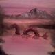 Illustration for article titled Painter adds giant monsters to drab yard sale landscape paintings